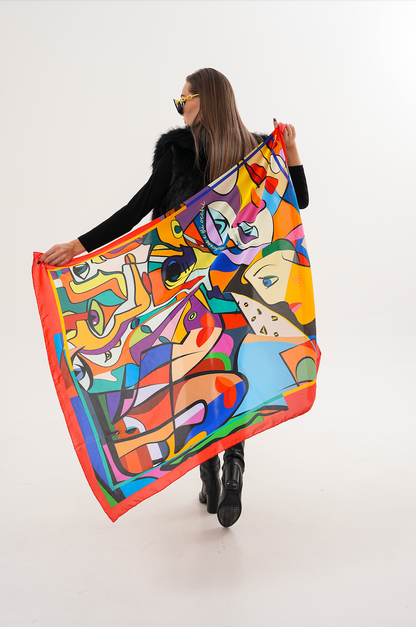 Le Donne e Gli Occhi – Sembolik Portre Desenli Fular (123x123 cm)