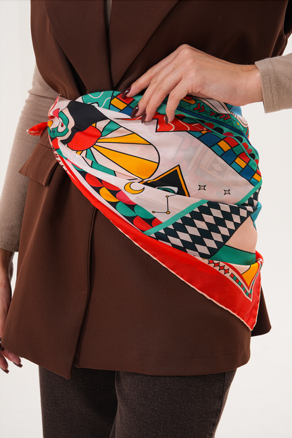 Inconscio – Sanatsal Desenli İpek Fular (68x68 cm)