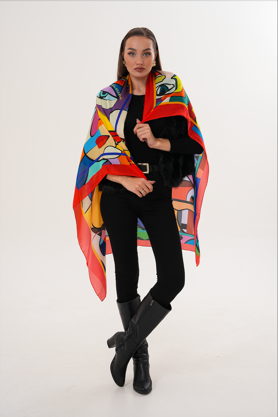 Le Donne e Gli Occhi – Sembolik Portre Desenli Fular (123x123 cm)