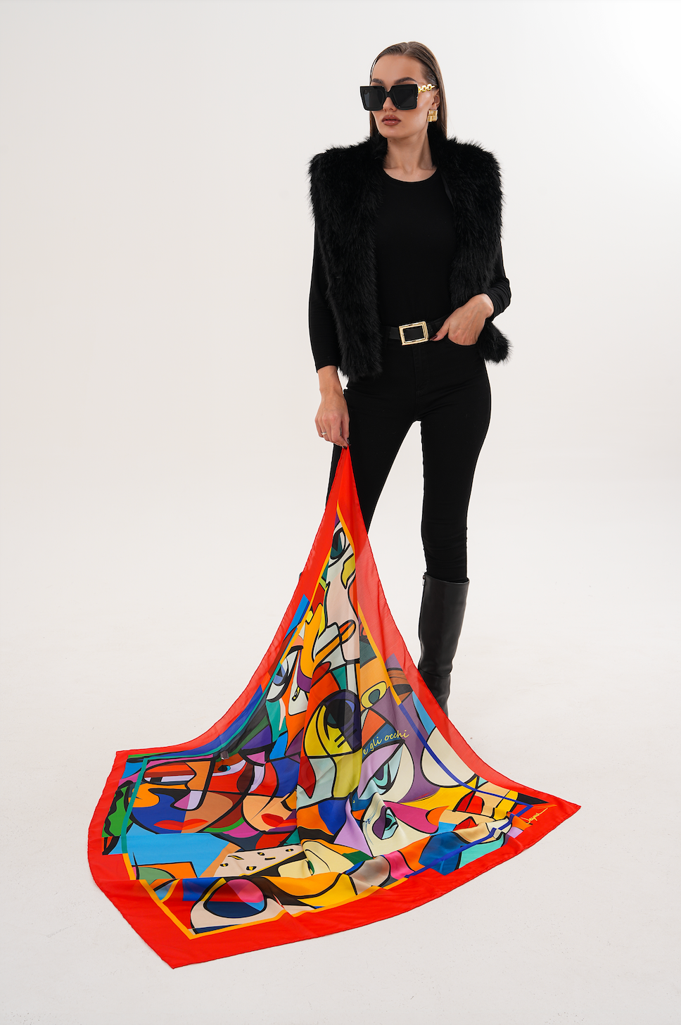 Le Donne e Gli Occhi – Sembolik Portre Desenli Fular (123x123 cm)