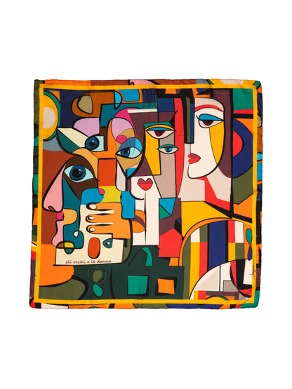 Gli Occhi e Le Donne – Soyut Göz ve Kadın Portresi Desenli Fular (123x123 cm)