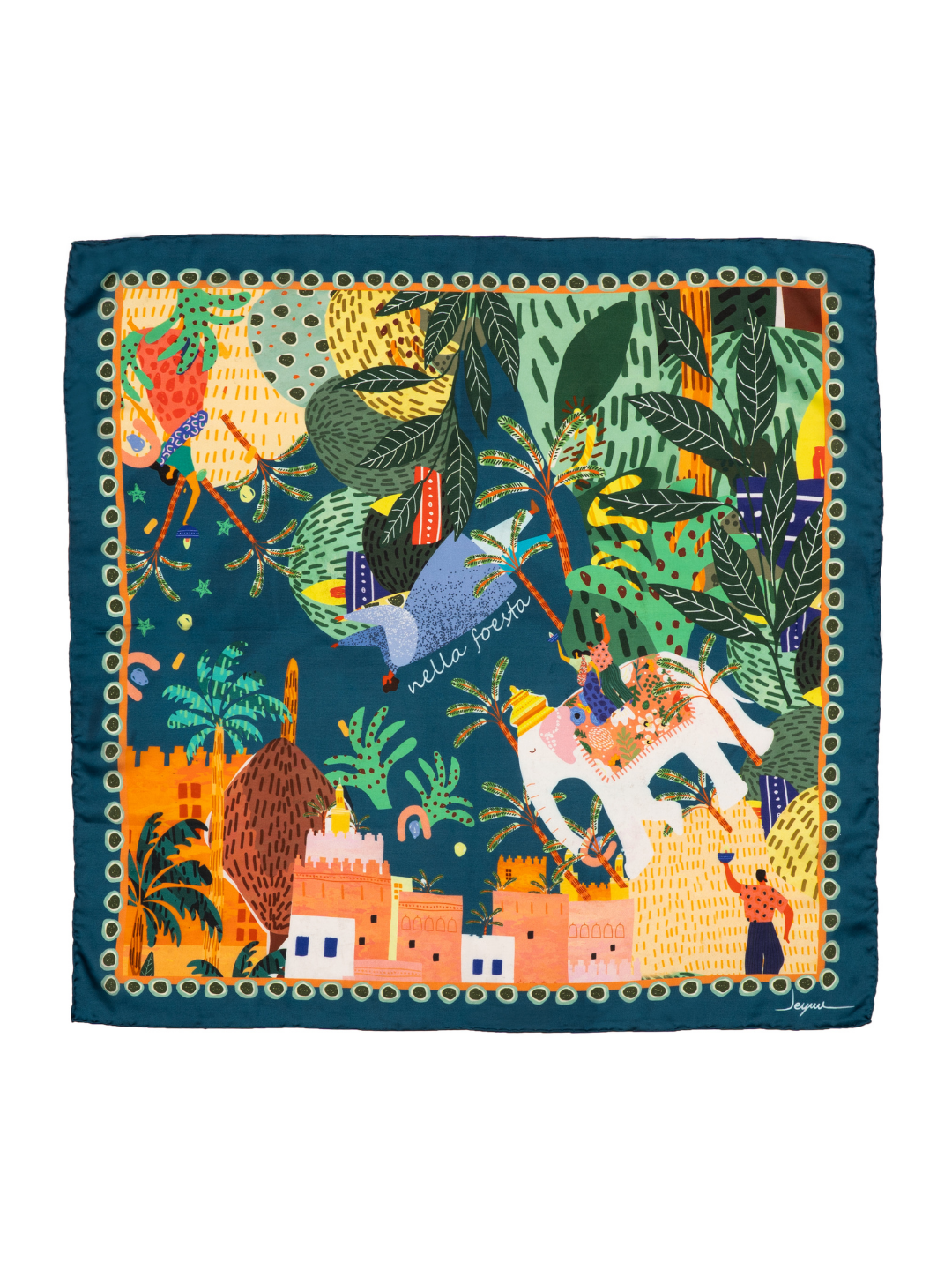 Villaggio Nella Foresta Verde– Doğa ve Masal Temalı Fular (68x68 cm)