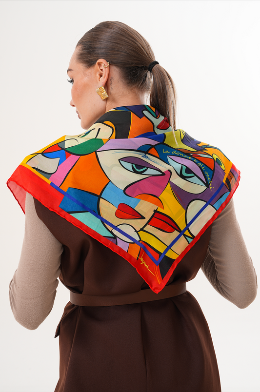Le Donne e Gli Occhi – Sembolik Portre Desenli Fular (68x68 cm)