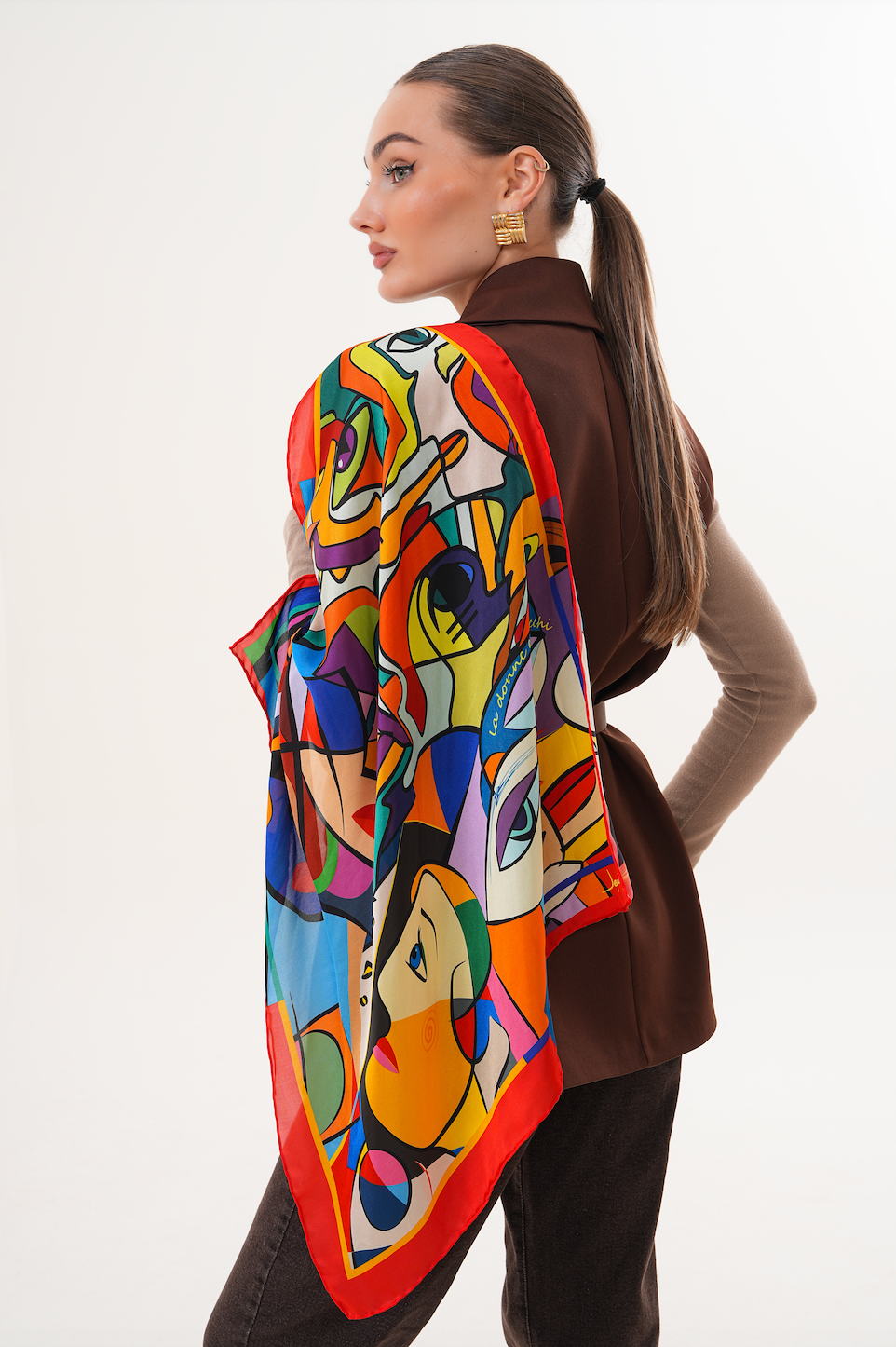 Le Donne e Gli Occhi – Sembolik Portre Desenli Fular (68x68 cm)