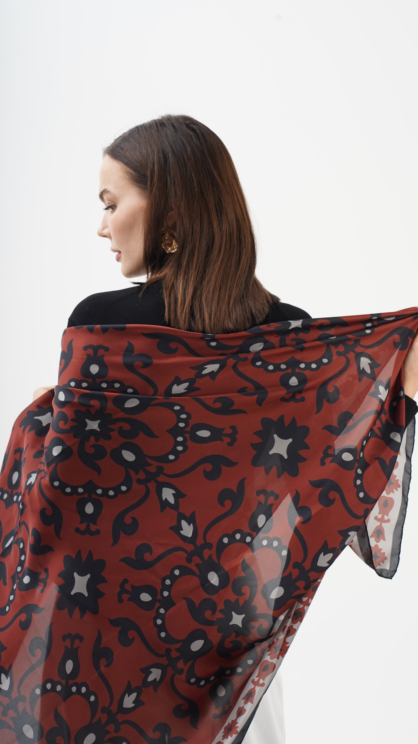 Rose Bordeaux 123x123 -Etnik desenli büyük boy fular