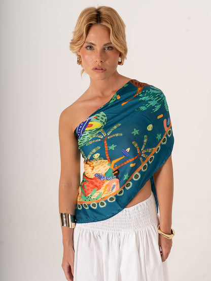 Villaggio Nella Foresta Verde – Masalsı Doğa Temalı Fular (123x123 cm)