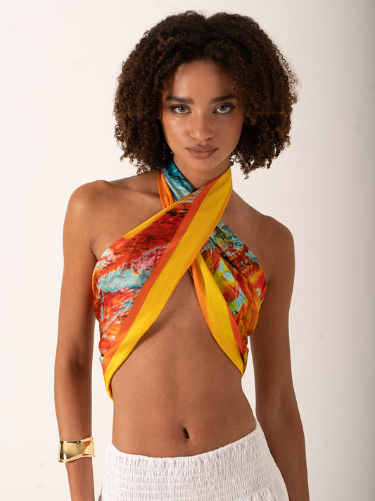 La Costa – Turuncu Akdeniz Esintili Fular (123x123 cm)