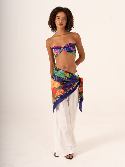 La Sirena - El İşi Desenli Özgün Tasarım 68x68 Cm Fular