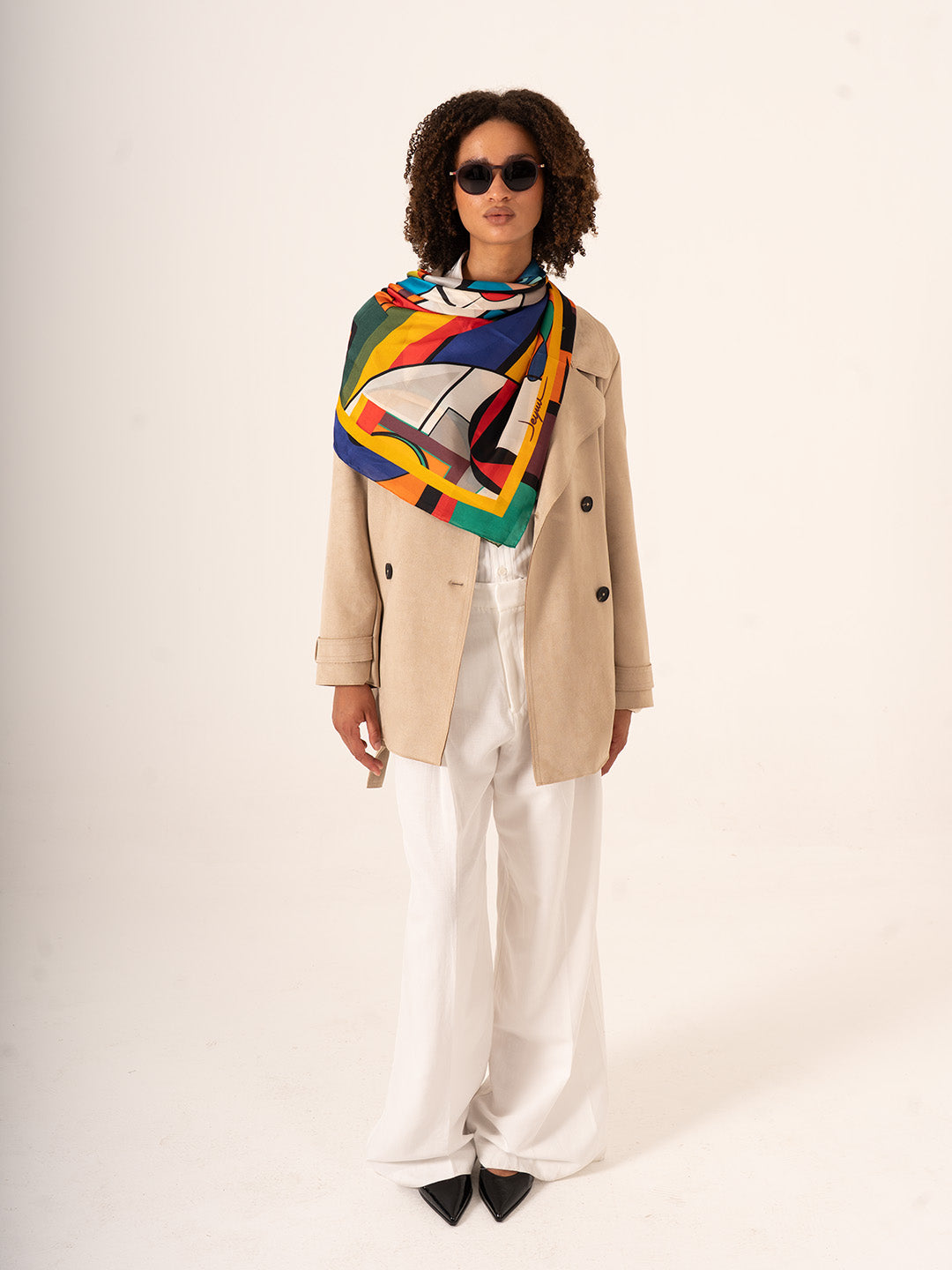 Gli Occhi e Le Donne – Soyut Göz ve Kadın Portresi Desenli Fular (123x123 cm)