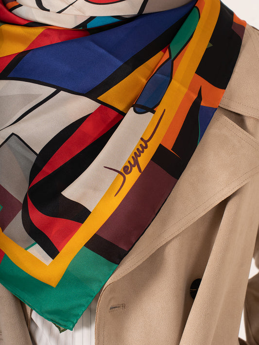 Gli Occhi e Le Donne – Soyut Göz ve Kadın Portresi Desenli Fular (123x123 cm)