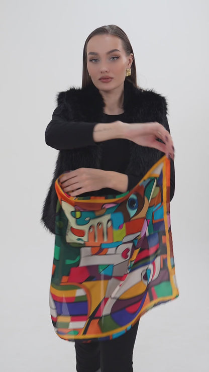 Gli Occhi e Le Donne – Soyut Portre ve Göz Desenli Fular (68x68 cm)